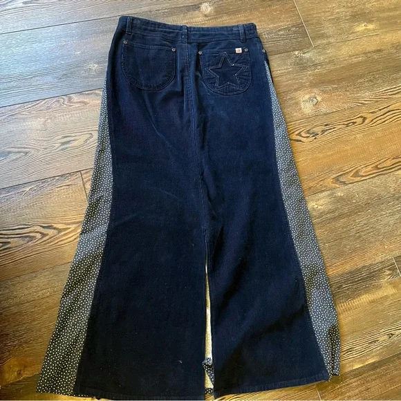 Vintage Maxi Skirt Corduroy Inverted Pleats Star Print pocket patch size medium - Picture 8 of 14